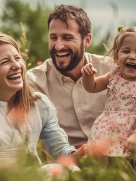 Family Man Woman Child Meadow