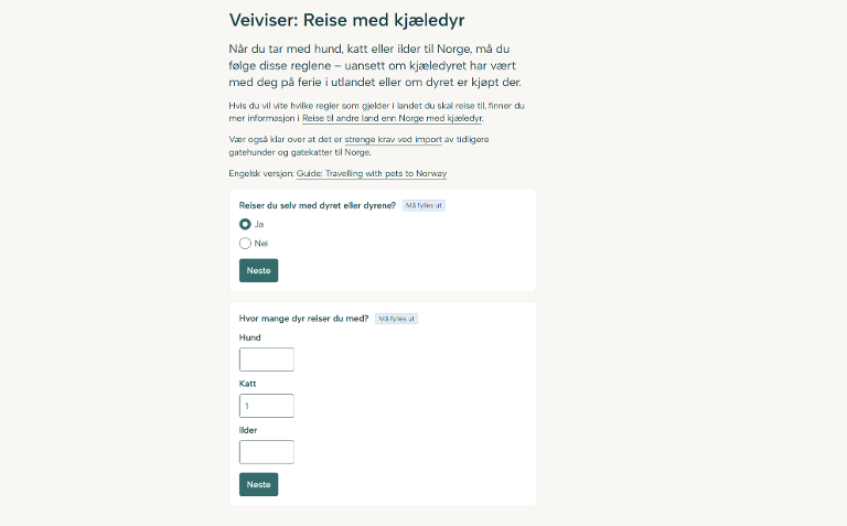 Screenshot of the guide for traveling with pets.