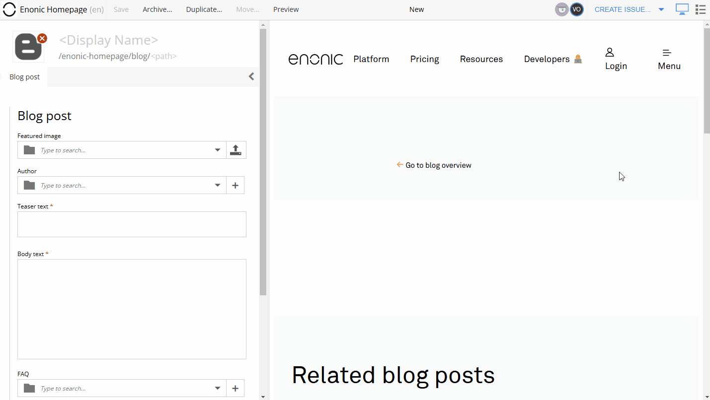 Screen recording of how the AI Content Operator generates text in Enonic Content Studio.