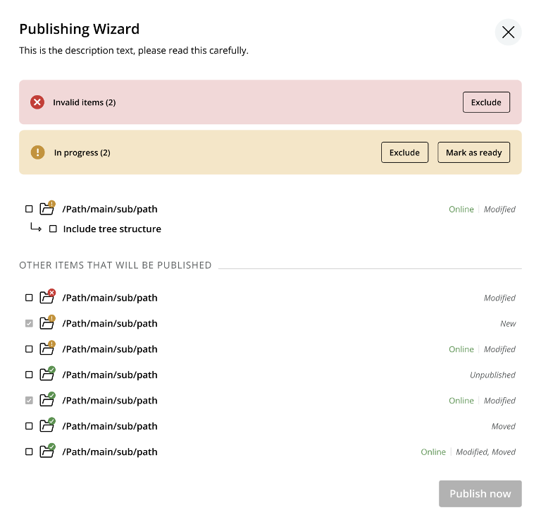 Screenshot of the publishing wizard in Content Studio 6.