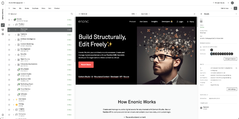 Content Studio interface: Navigation and preview