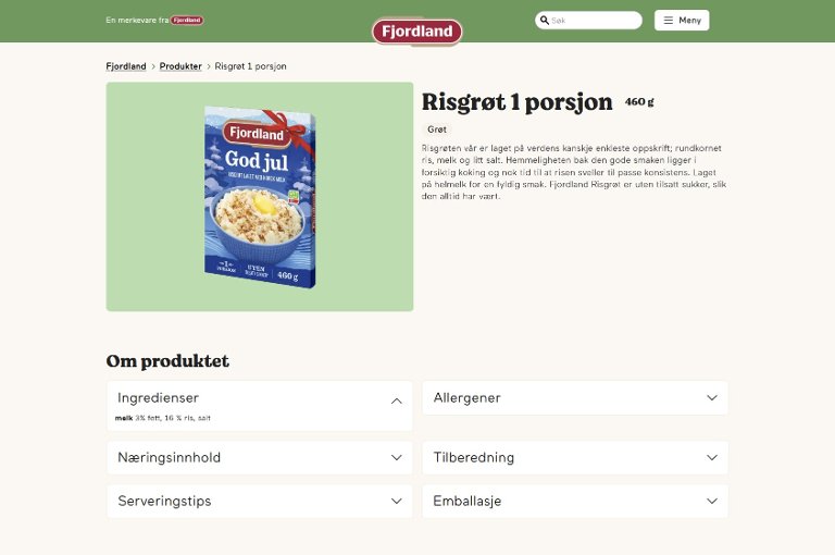 Fjordland single porridge product page 2024.