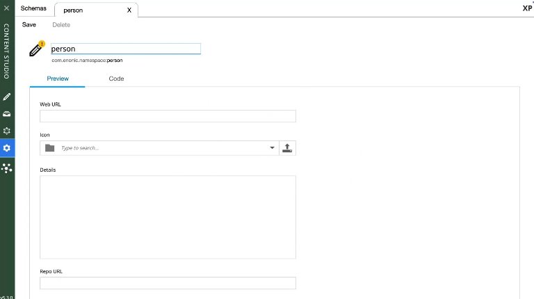 Screenshot of building av Custom Content Type preview in Enonic.