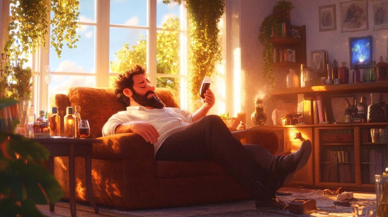 Lazy man sitting on a couch.